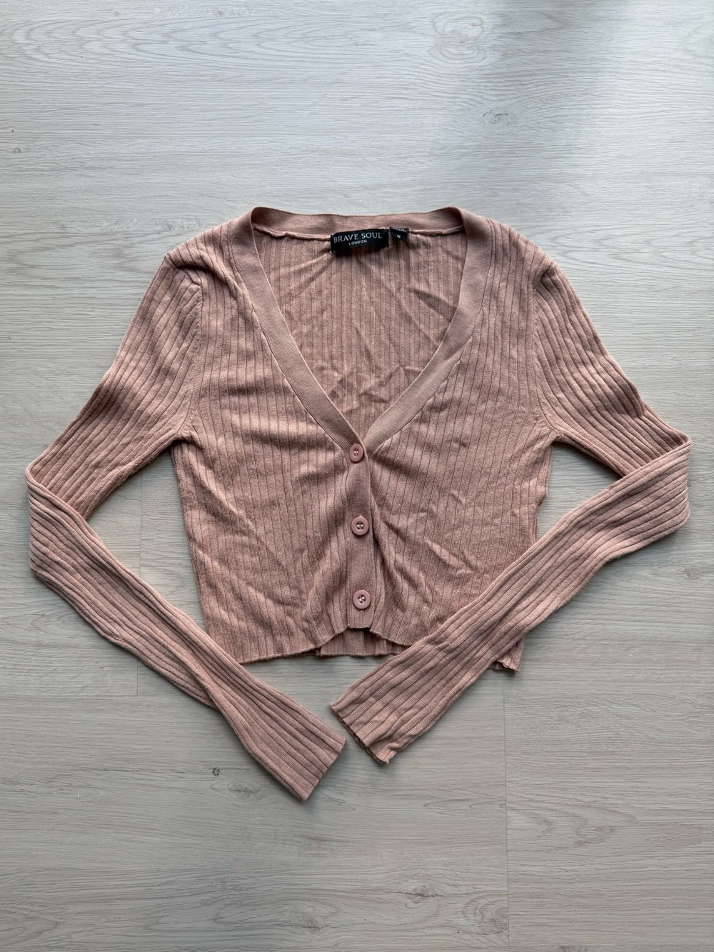 Light Pink Ribbed Button-Up Cropped Cardigan